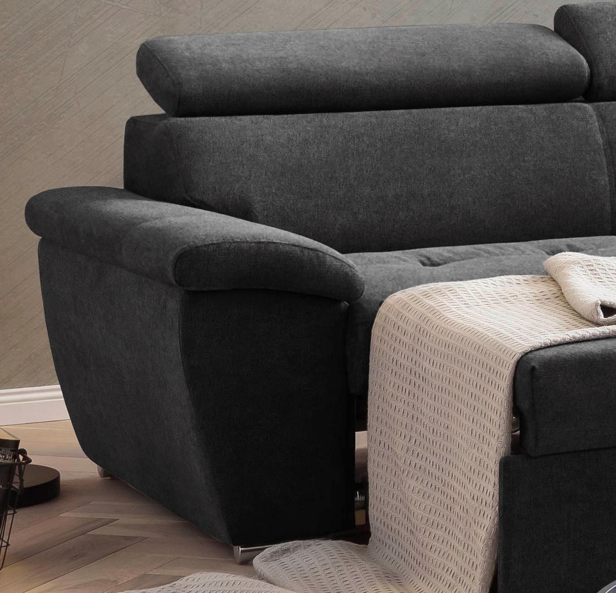 Ecksofa Mit Schlaffunktion Antero Und Bettkasten Schwarz - Chromfarben/Schwarz, Design, Textil (262/216cm) - Livetastic