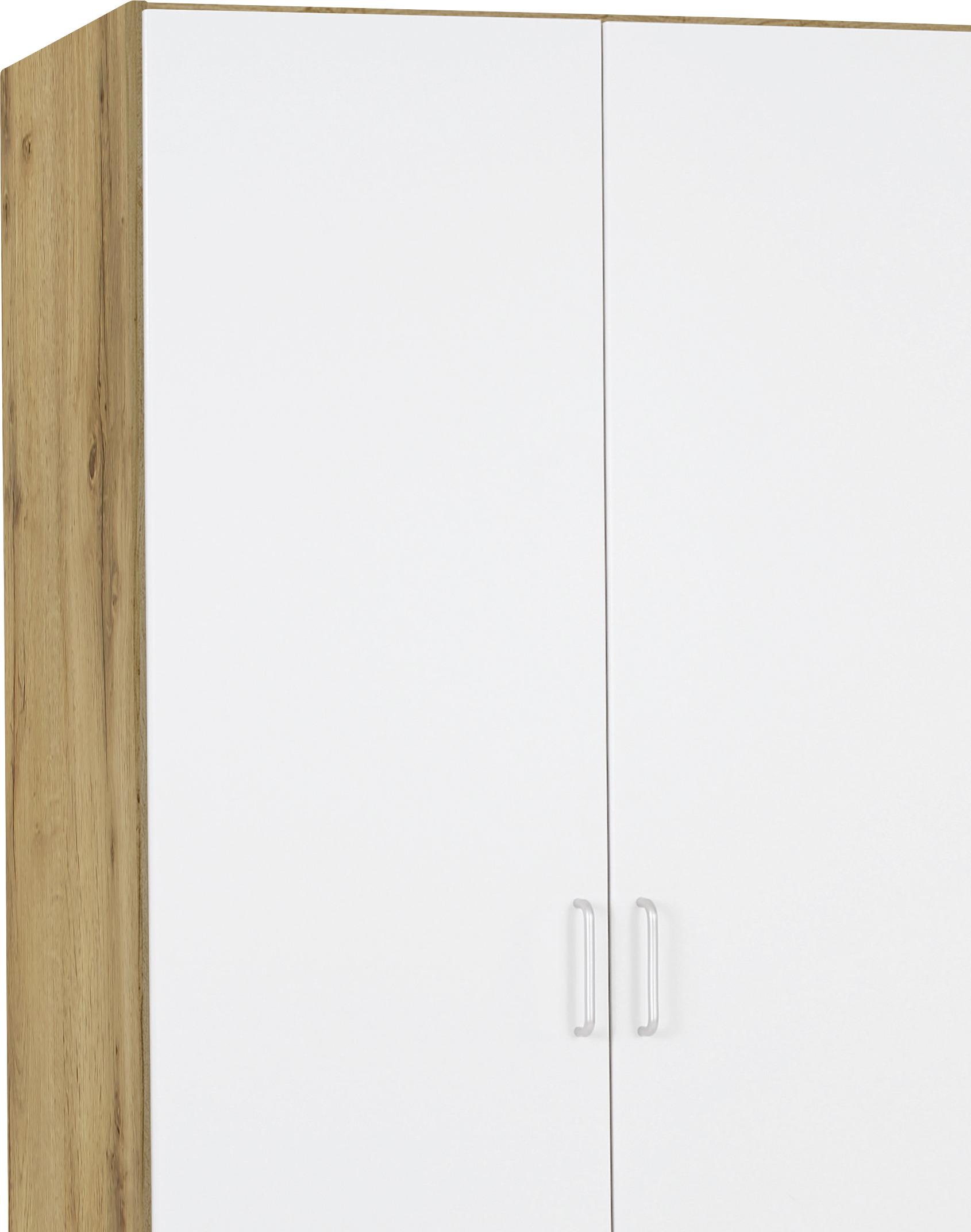 Drehtürenschrank mit Schubladen 181cm Aalen Extra, Weiß - Eichefarben/Weiß, KONVENTIONELL, Glas/Holzwerkstoff (181/197/54cm)
