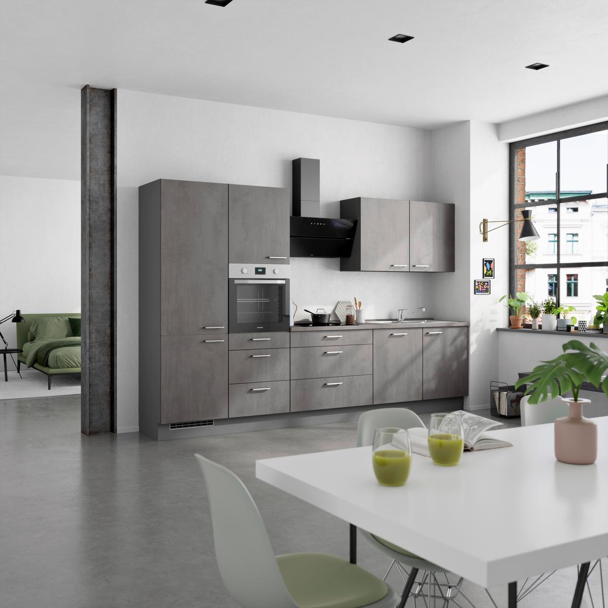 Kuchynská linka 330 cm, bridl.šedý betón/bridl.šedá - farba ušľachtilej ocele/bridlicová, Modern, kov/kompozitné drevo (330cm) - Nobilia