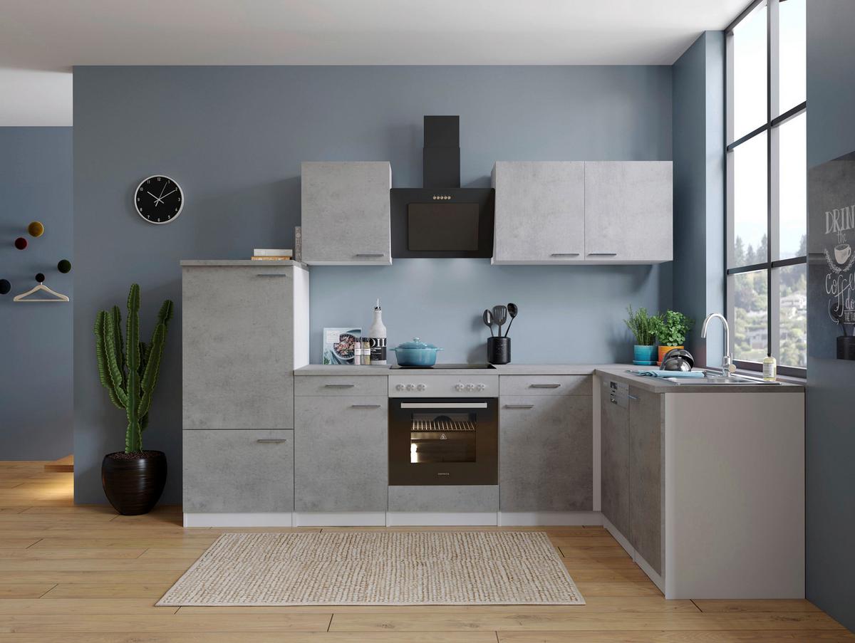 Eckküche Malia 280x172 cm Grau, mit Geräte - Weiß/Grau, Basics, Holzwerkstoff (280/172cm) - Respekta