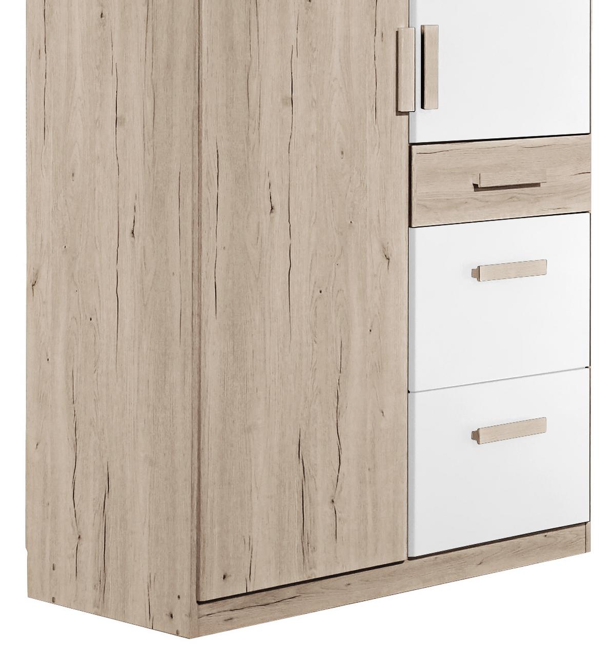 Šatní skříň CARIBA šířka 90cm - bílá/barvy dubu, Design, kompozitní dřevo/plast (90/199/58cm) - MID.YOU