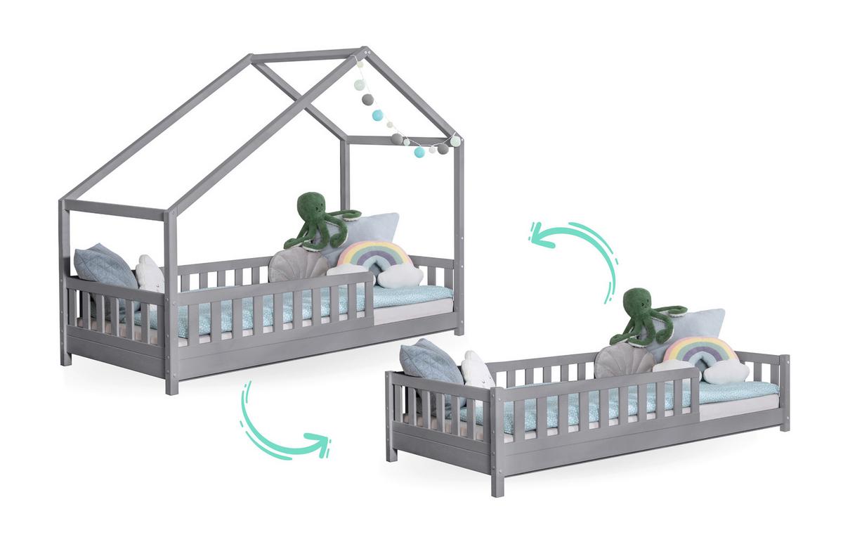 Hausbett Lou B: 90 cm Hellgrau Lou - Hellgrau/Weiß, MODERN, Holz/Textil (90/200cm) - MID.YOU