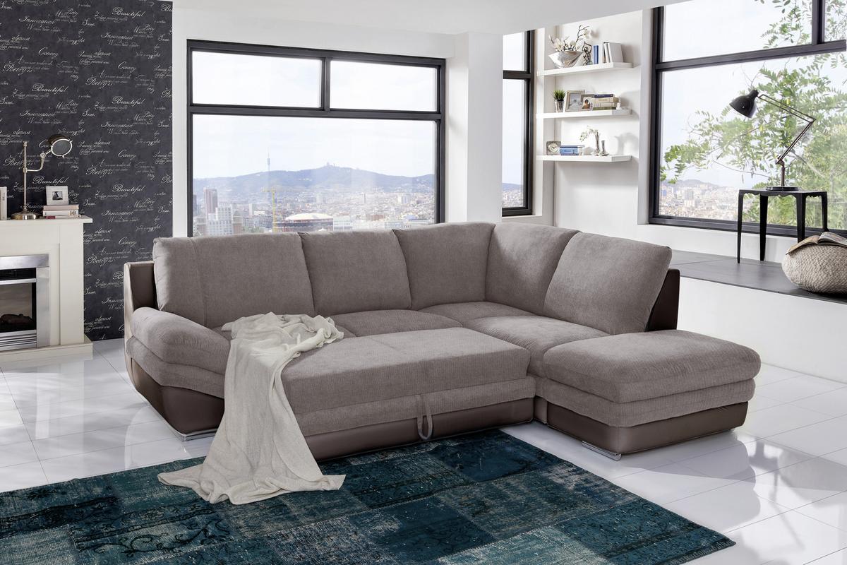 Ecksofa mit Schlaffunktion Nardo Taupe 264x221 cm - Taupe/Chromfarben, MODERN, Textil (264/221cm) - MID.YOU