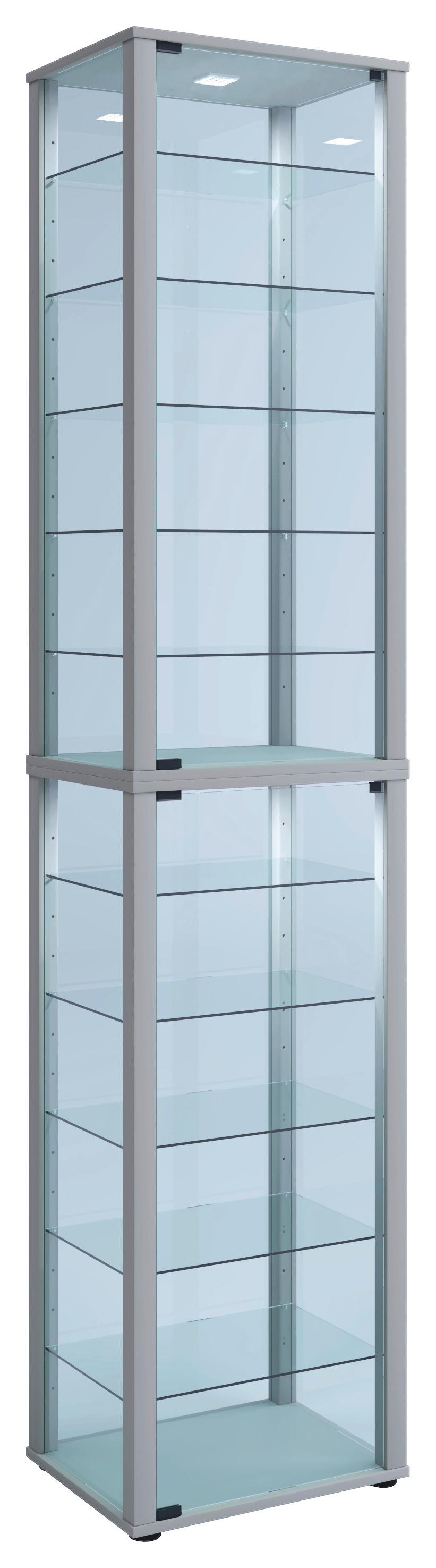 Vitrine Kavisa Silberfarben B: 50 cm mit 10 Einlegeböden - Silberfarben/Schwarz, MODERN, Glas/Holzwerkstoff (50/227/38cm) - MID.YOU