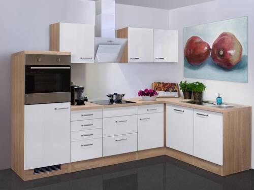 Eckküche Valero Sonoma Eiche/Weiß S: 280x170cm - Weiß Hochglanz/Sonoma Eiche, Basics, Holzwerkstoff (280/170cm) - FlexWell