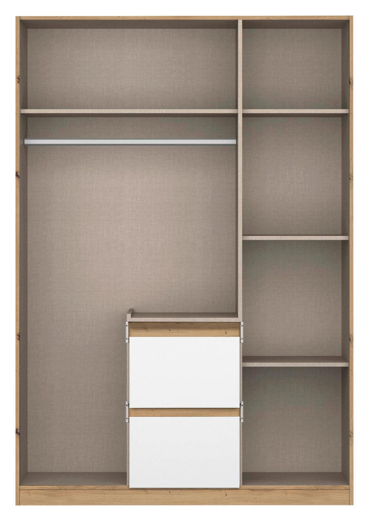 Drehtürenschran Nidda Eiche Artisan/Weiß B: 136 cm - Weiß/Eiche Artisan, Basics, Holzwerkstoff (136/197/54cm) - Rauch Möbel
