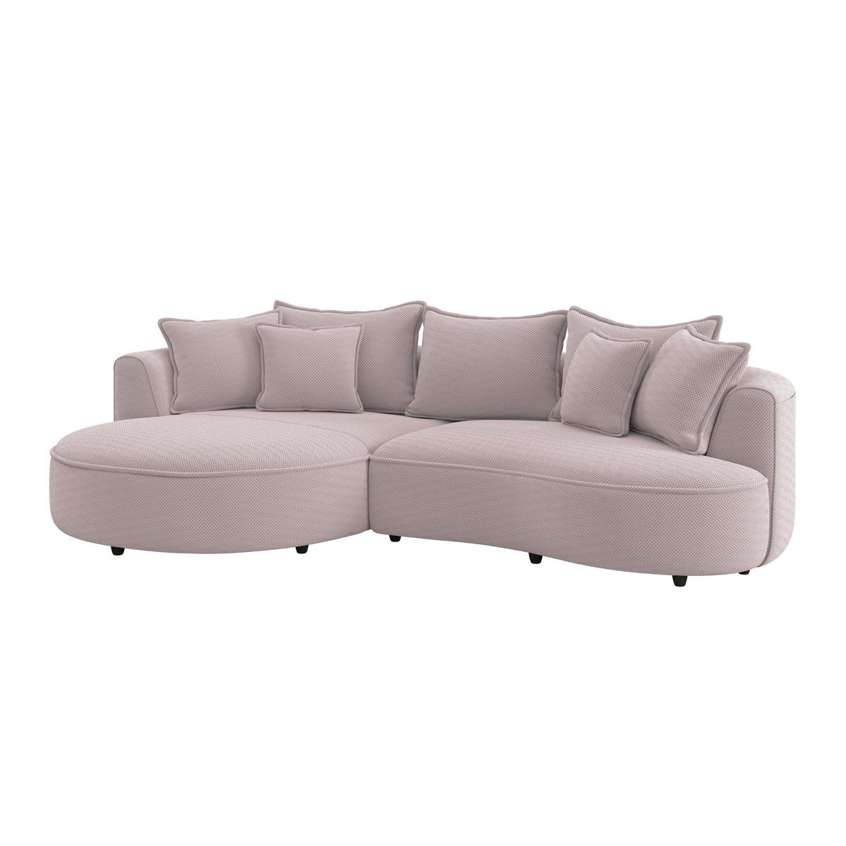 Rohová sedačka LEVI, levá, svetlě růžová, se 7 polštáři - černá/světle růžová, Moderní, textil/plast (168/287cm)
