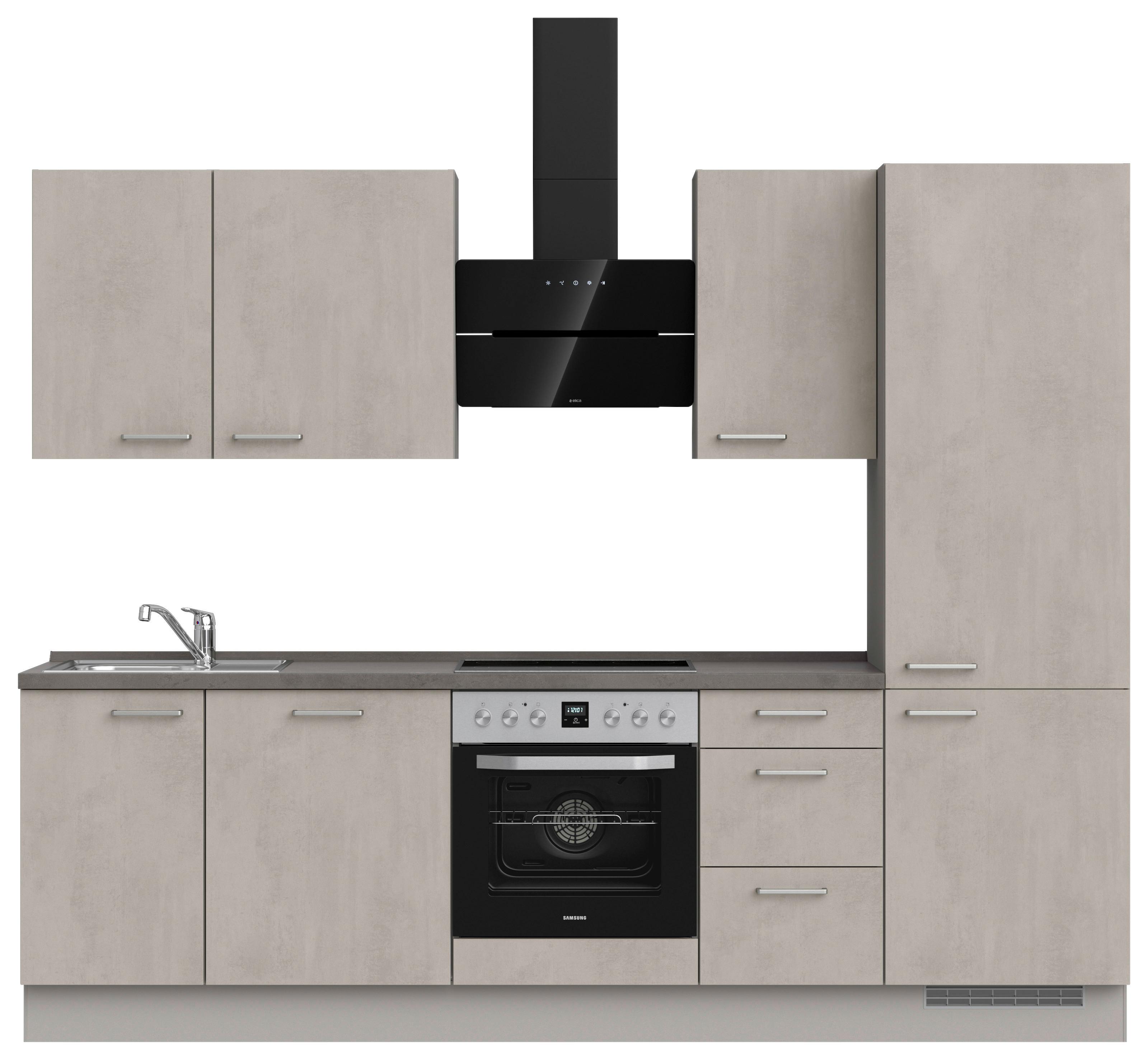 Kuchynská linka 270 cm, šedý betón/ kamenná šedá - sivá/farba ušľachtilej ocele, Modern, kov/kompozitné drevo (270cm) - Nobilia