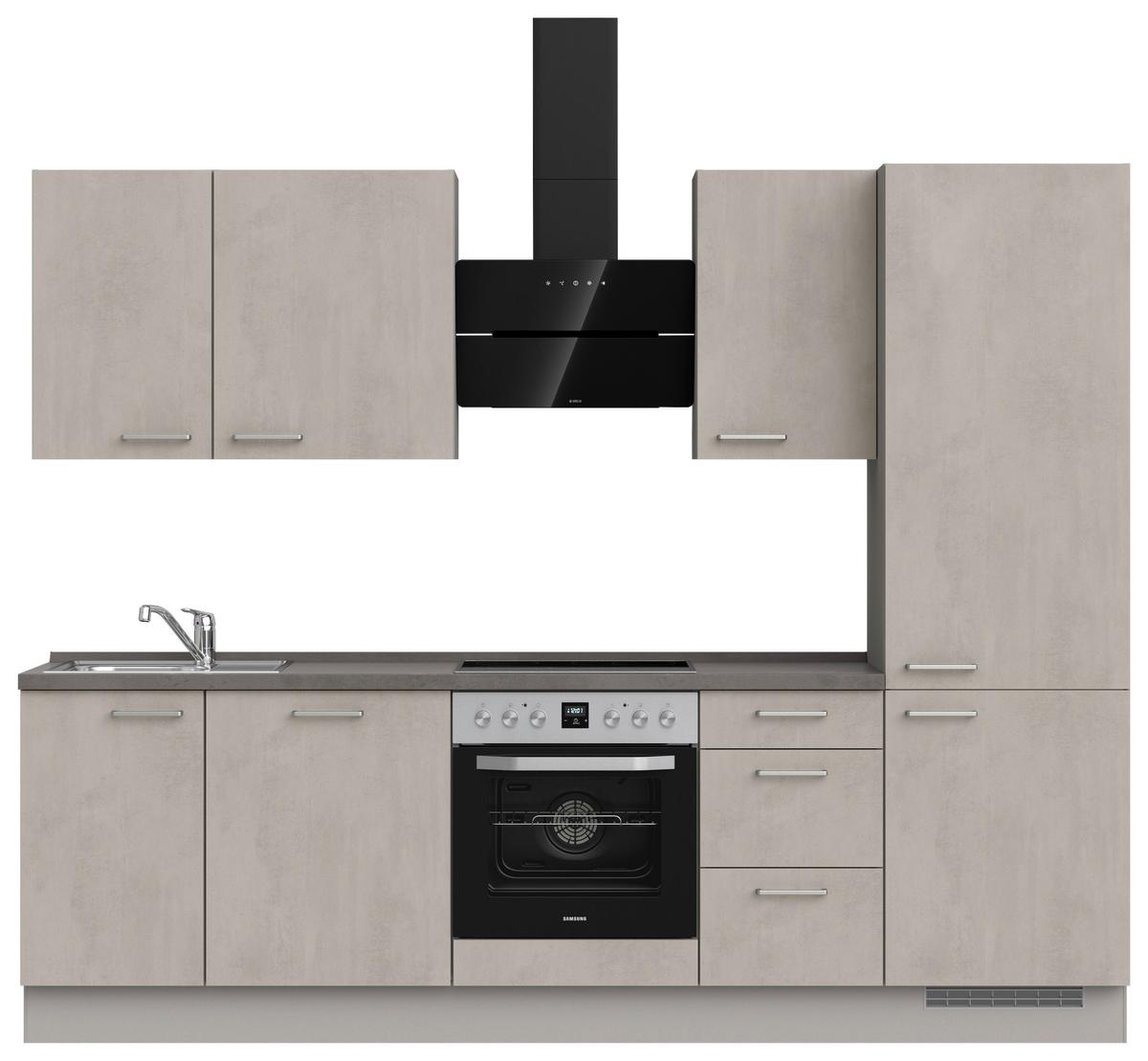 Kuchynská linka 270 cm, šedý betón/ kamenná šedá - sivá/farba ušľachtilej ocele, Modern, kov/kompozitné drevo (270cm) - Nobilia