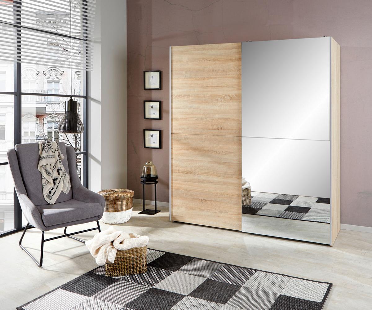 Tolóajtós Szekrény Action 170/195 Cm - tölgyfa színű/átlátszó, Design, Üveg (170/195/59cm) - P & B