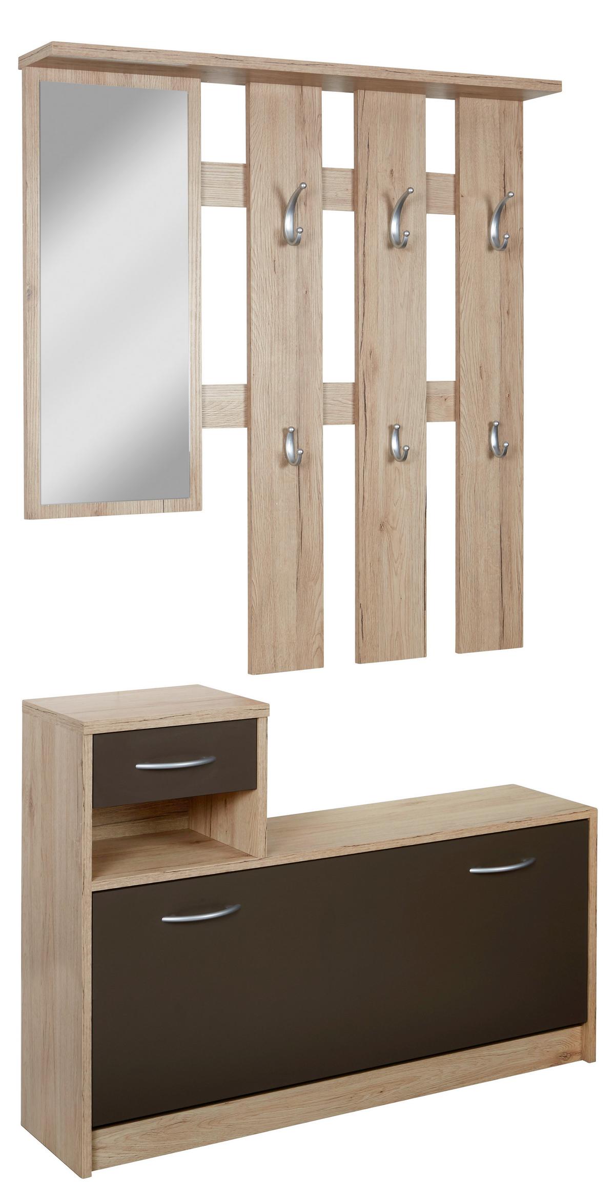 Garderoben-Set Iza San Remo/ Moorbraun 3--teilig. Mit Spiegel - Eichefarben/Braun, KONVENTIONELL, Glas/Holzwerkstoff (100/190/26cm)