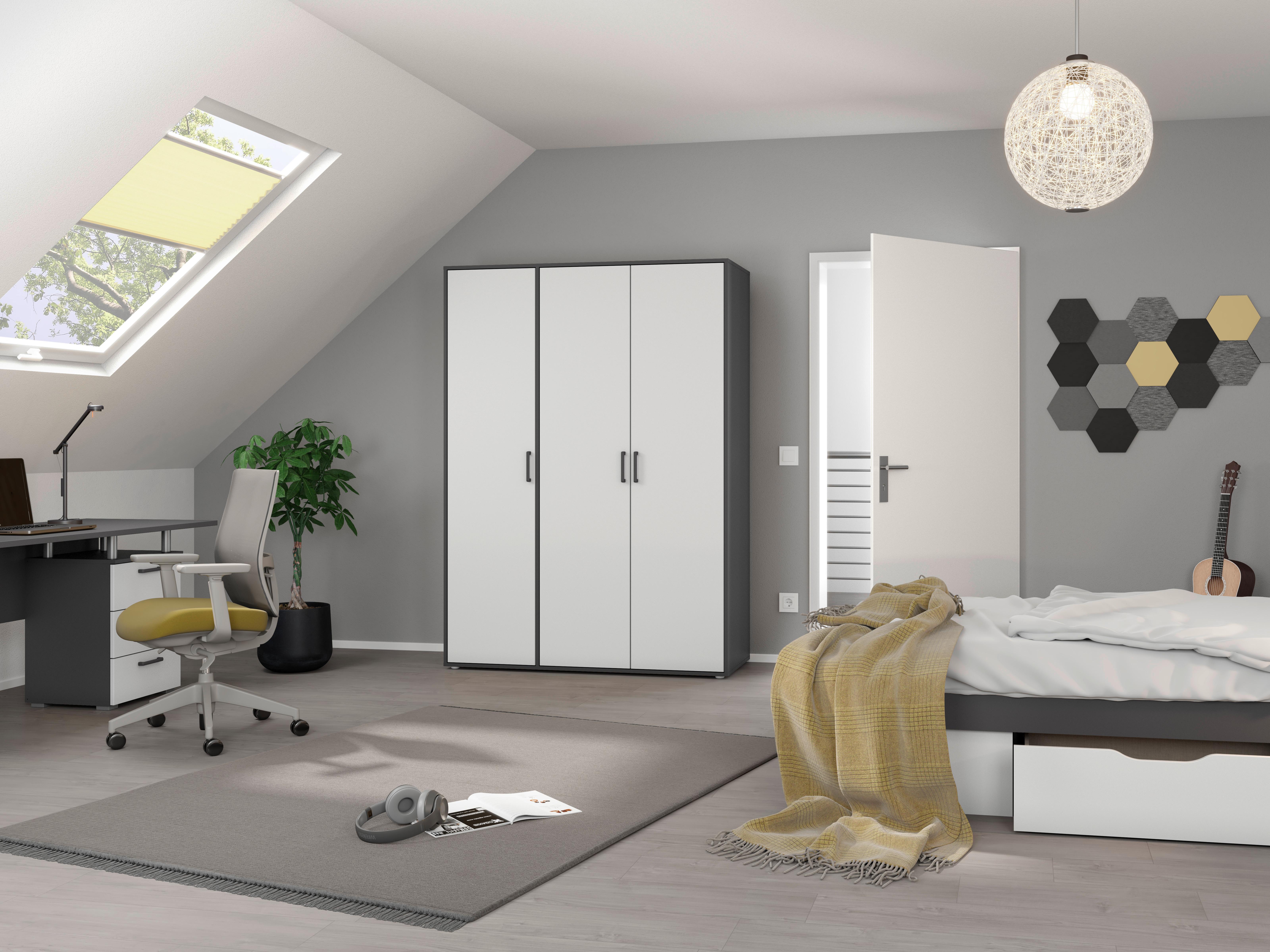 Drehtürenschrank Voyager Grau,weiß B: 140 cm - Weiß/Grau, MODERN, Holzwerkstoff (140/194/53cm) - Rauch Möbel