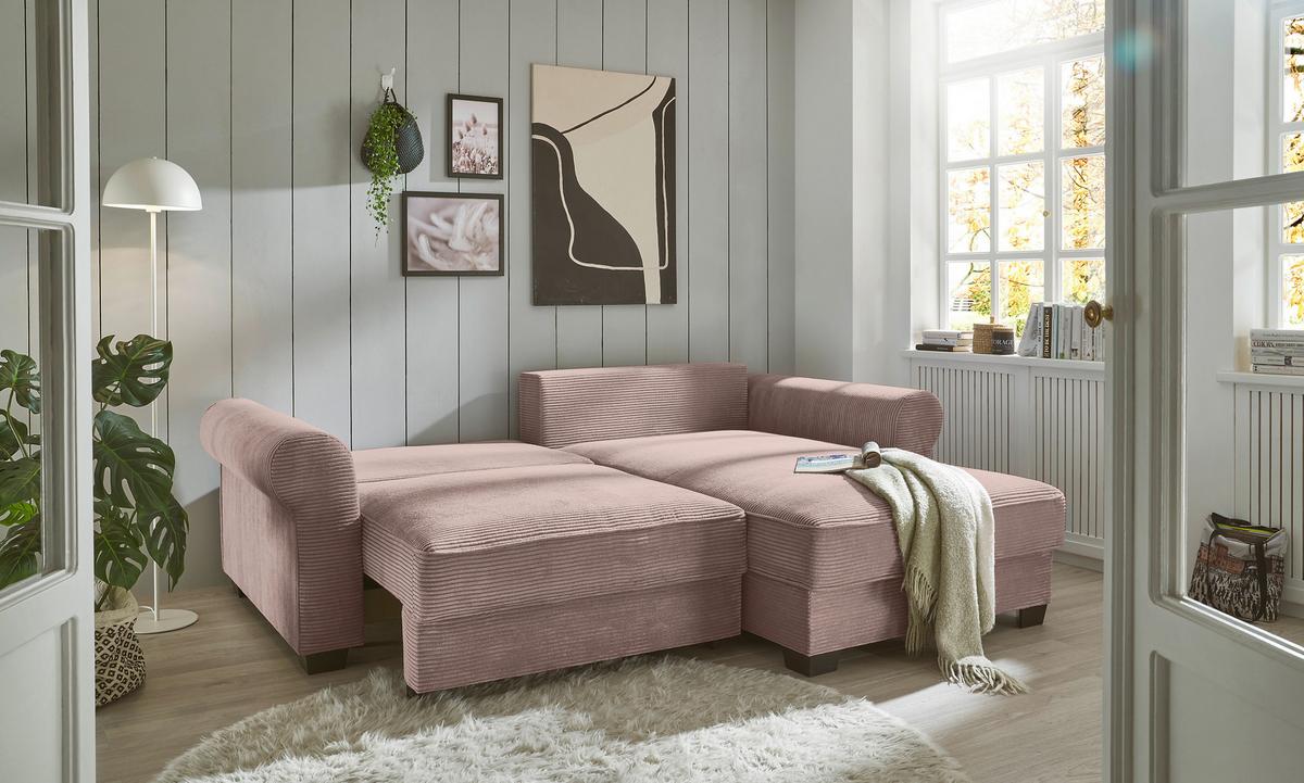 Ecksofa Maureen Rosa S: 255/185 Cm - Schwarz/Rosa, KONVENTIONELL, Textil (255/185cm) - MID.YOU