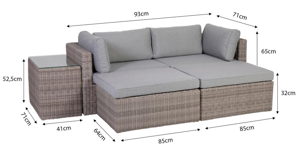 Loungegarnitur 5-tlg Palma Aus Kunststoff Mit Kissen - Grau, Basics, Glas/Textil (93/65/71cm) - Gardenson