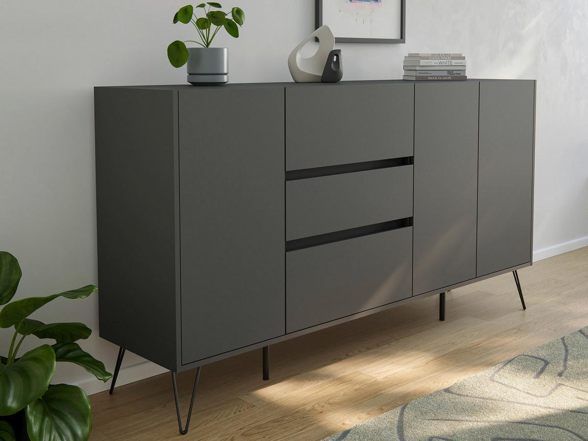 Sideboard Posseik Industrial Graphitfarben B: 177cm - Schwarz/Graphitfarben, Design, Holzwerkstoff (177/93,6/42cm) - P & B