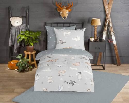 Jugendbettwäsche Cira Grau 135x200 cm - Hellgrau/Grau, Natur, Textil (135/200cm)