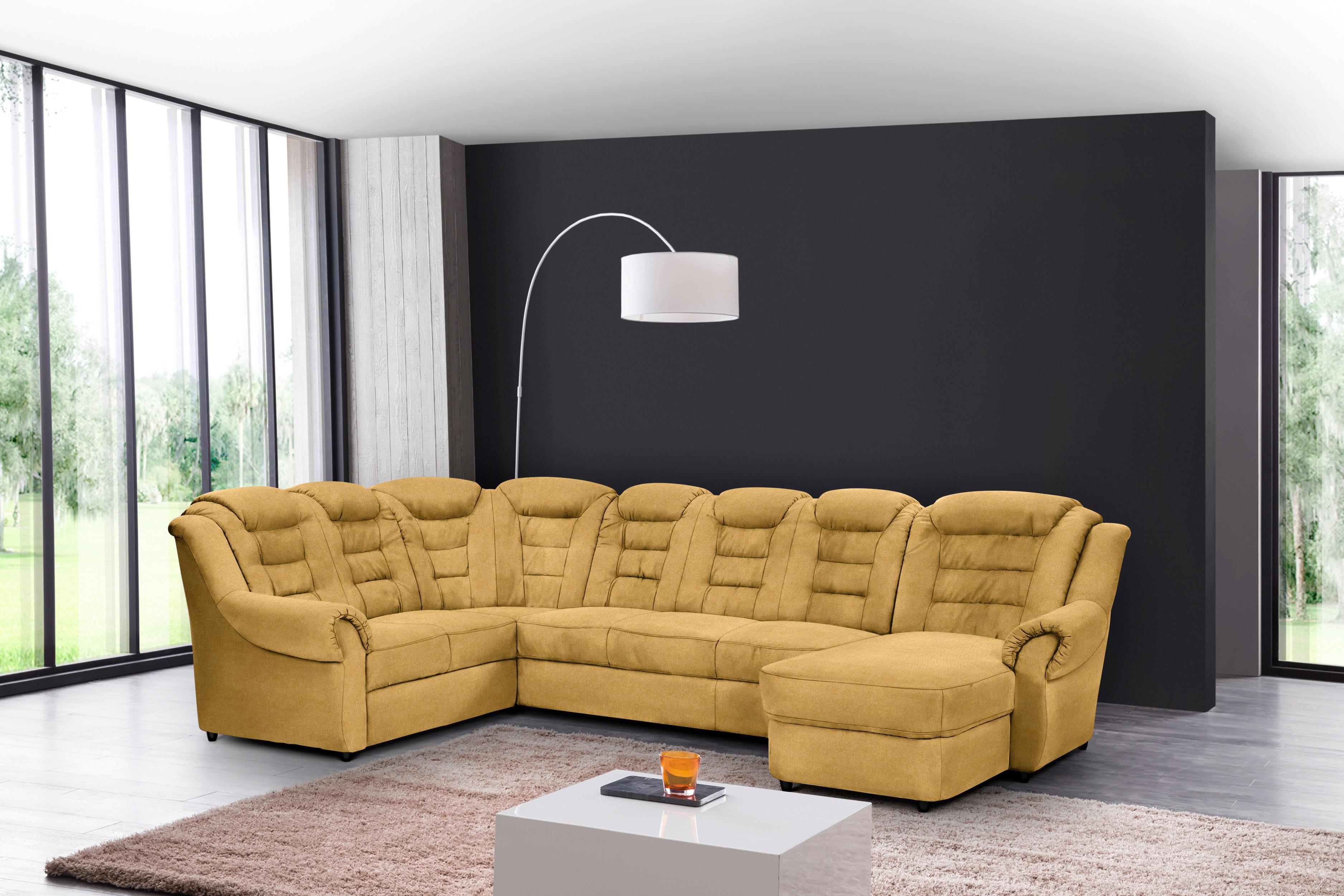 Wohnlandschaft Boston Gelb Chenille - Gelb/Schwarz, KONVENTIONELL, Textil (216/333/165cm) - Livetastic