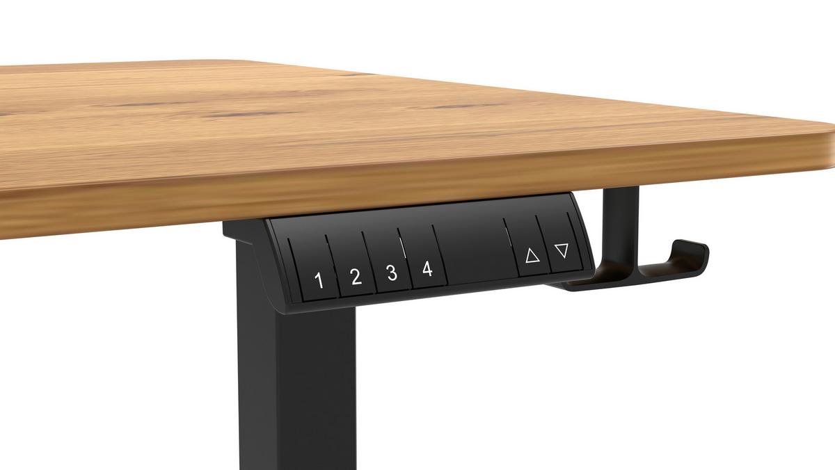 Eckschreibtisch Nimi Schwarz/Eiche L: 160cm - Plankeneiche/Schwarz, MODERN, Holzwerkstoff/Kunststoff (160/160/72-117cm) - Livetastic