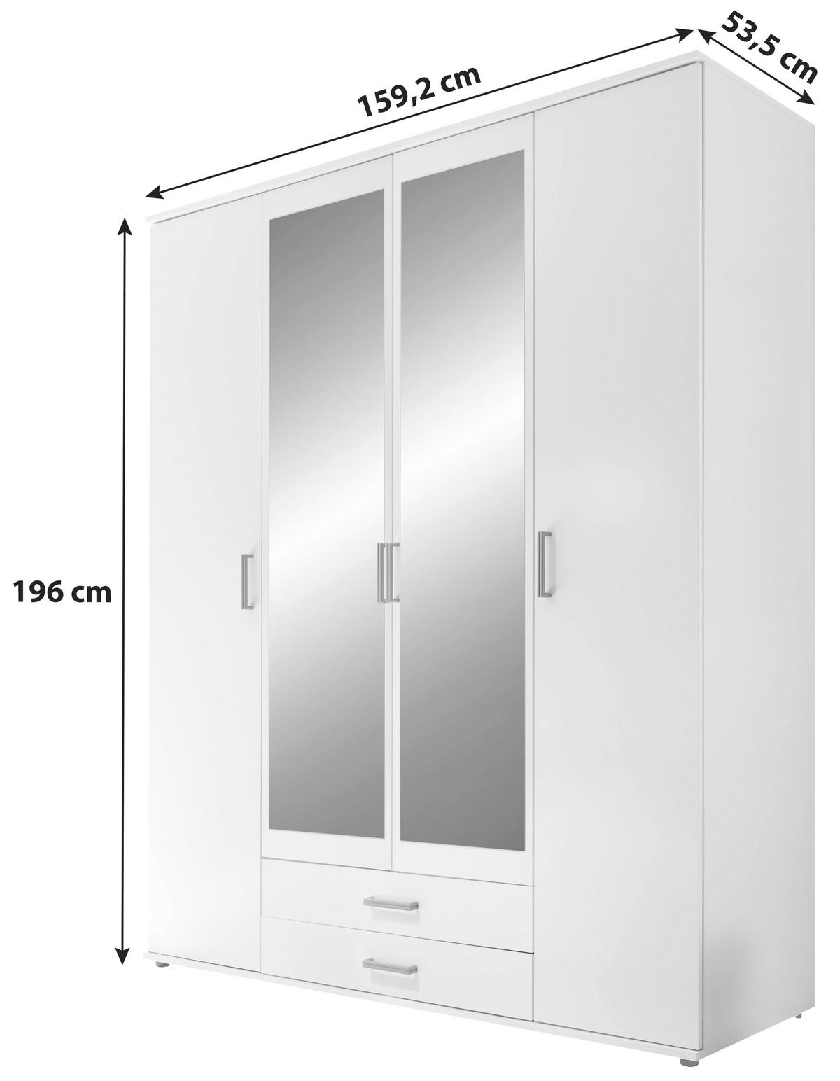 Drehtürenschrank Mit Spiegel + Laden 159,2 cm Karl, Weiß - Weiß, Design, Glas/Holzwerkstoff (159,2/196/53,5cm) - P & B
