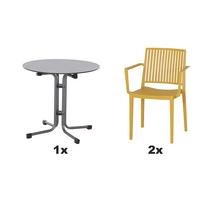 Gartengarnitur T20195 - Anthrazit/Gelb, Basics, Holzwerkstoff/Kunststoff (57/80/56cm) - Siena Garden