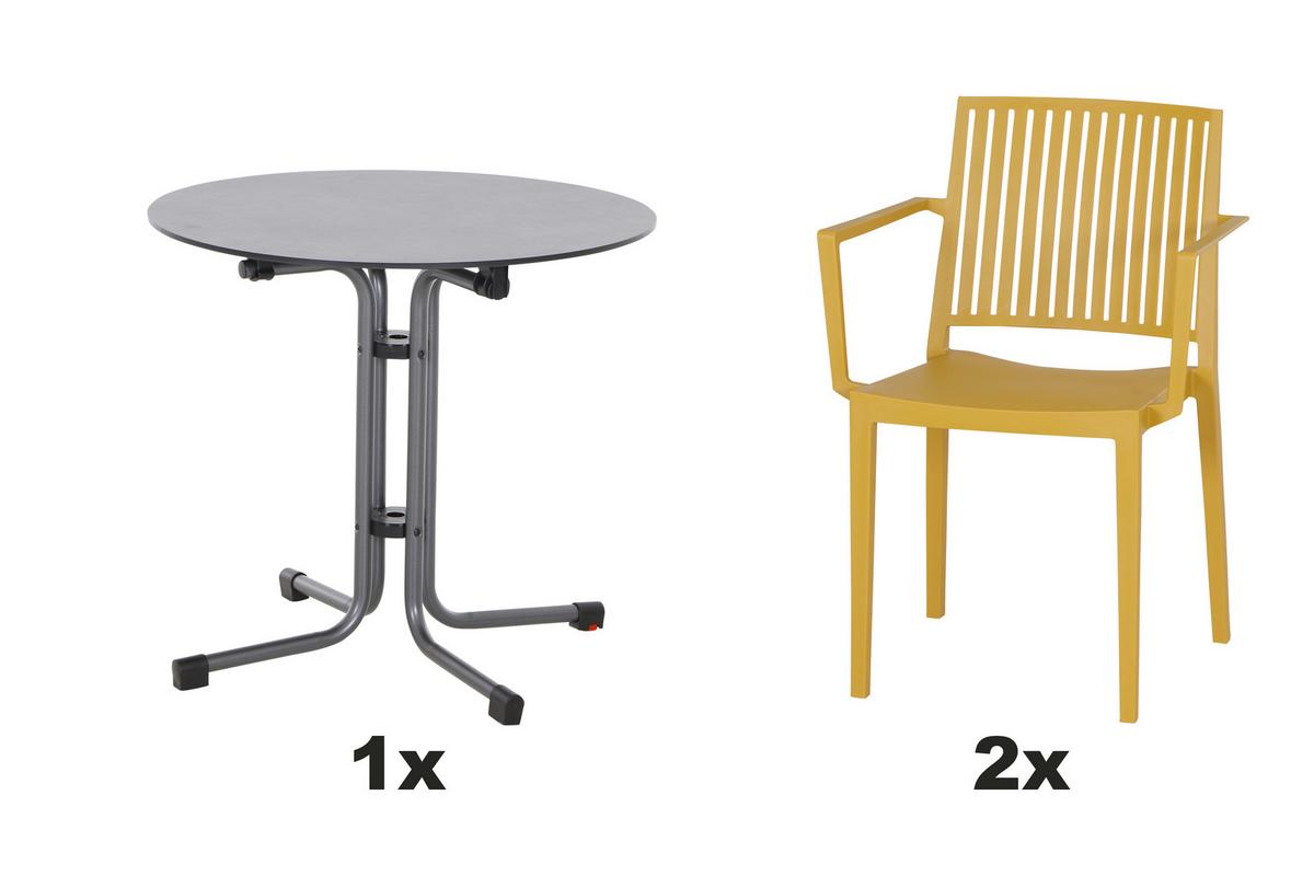 Gartengarnitur T20195 - Anthrazit/Gelb, Basics, Holzwerkstoff/Kunststoff (57/80/56cm) - Siena Garden