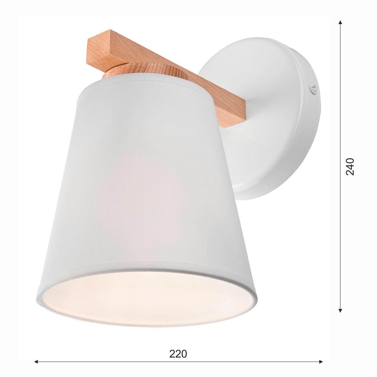Wandleuchte km-1.113_ellie_white_37783 - Weiß Hochglanz, Natur, Holz/Textil (24/22/16cm)