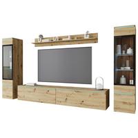 Wohnwand Wohnwand Vera II Eiche Artisan - Eiche Artisan/Grau, Basics, Glas/Holzwerkstoff (240/130/33cm) - P & B