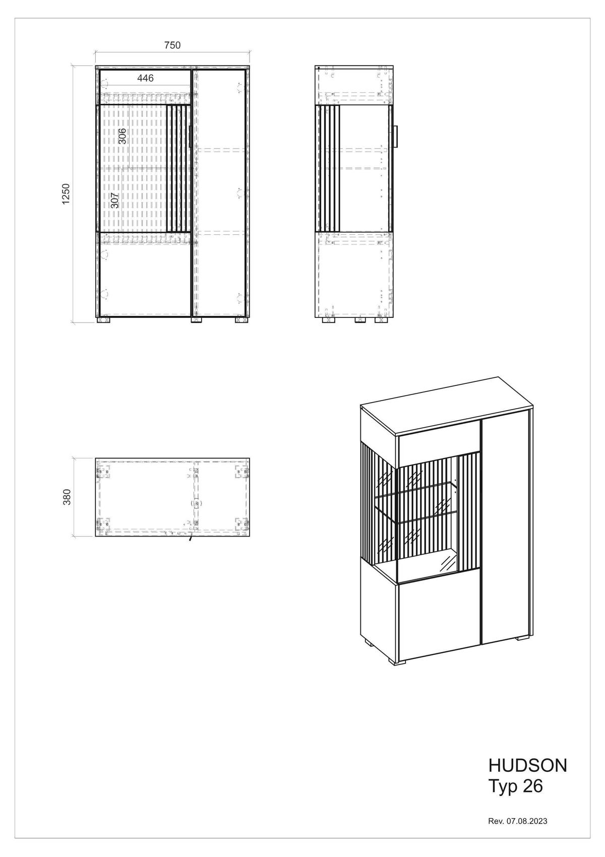 Vitrine Hudson Schwarz/Weiß B: 75 cm - Schwarz/Weiß, Design, Glas/Holzwerkstoff (75/125/38cm) - MID.YOU