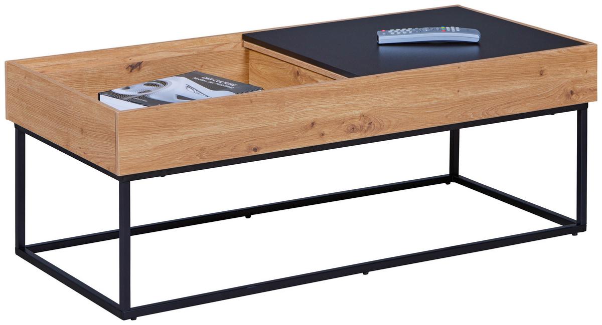 Couchtisch Filora - Schwarz/Eiche Artisan, Design, Holzwerkstoff/Metall (110/50/40cm) - Livetastic