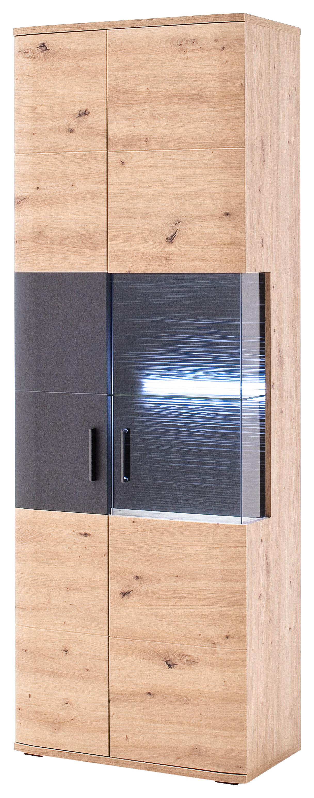 Vitrine B: 70 cm Cortona Anthrazit/Eichefarben - Eichefarben/Anthrazit, Design, Glas/Holzwerkstoff (70/198/37cm) - Livetastic