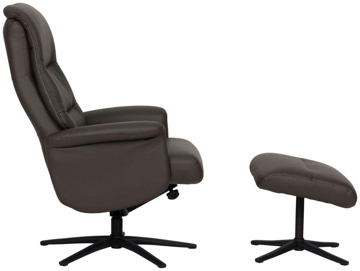 Relaxsesselset Repose Braun B: 76 Cm - Schwarz/Braun, Design, Leder/Textil (76/107/79cm) - Livetastic