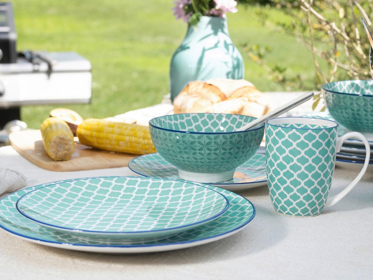 Kombiservice Keramik. Weiß/Petrol, 16--Teilig. - Petrol/Weiß, Basics, Keramik - Creatable