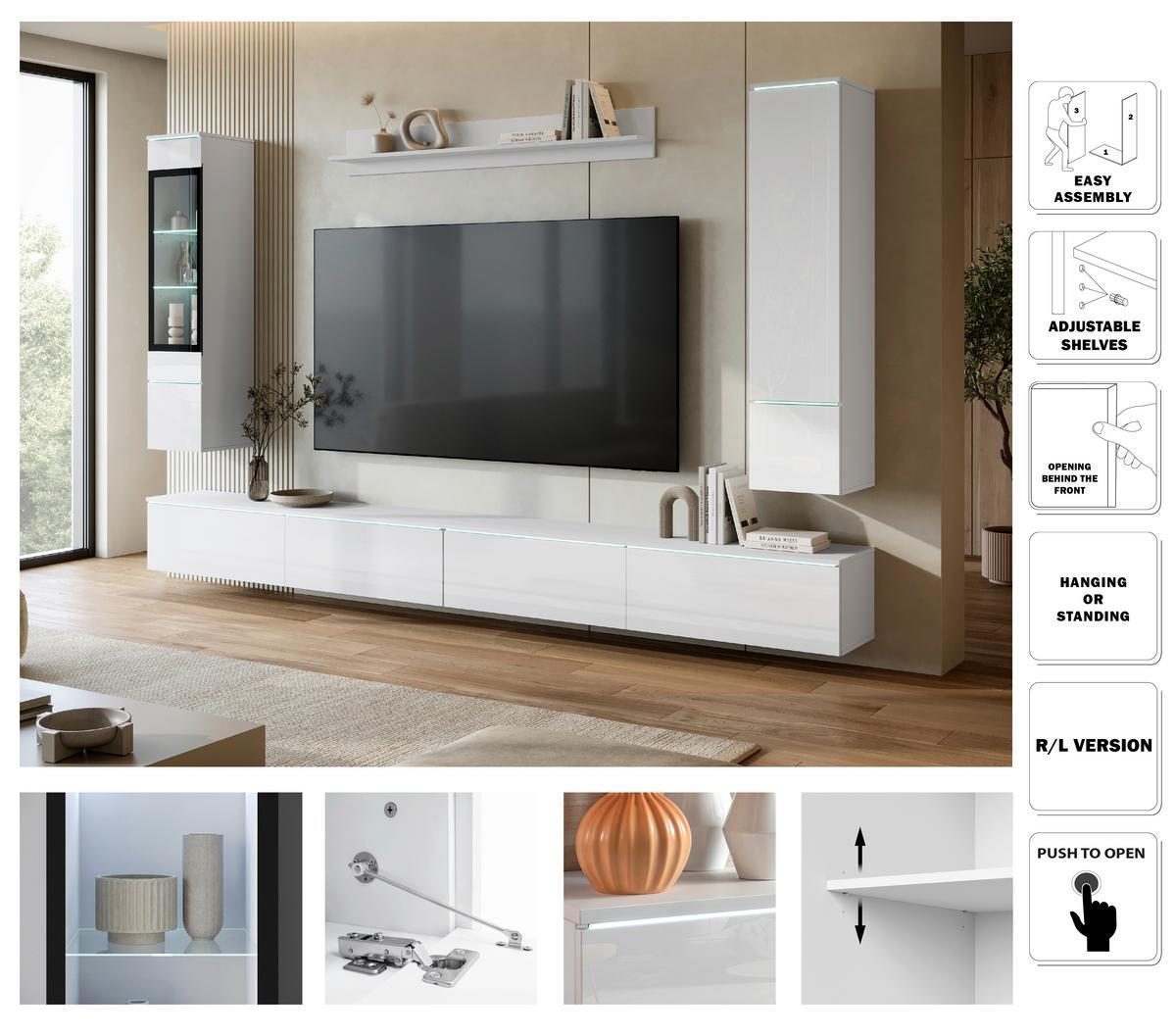 Wohnwand Vera Xxl Weiß/weiß Hg B: 300cm - Weiß Hochglanz/Weiß, Basics, Glas/Holzwerkstoff (300/162/33cm) - P & B