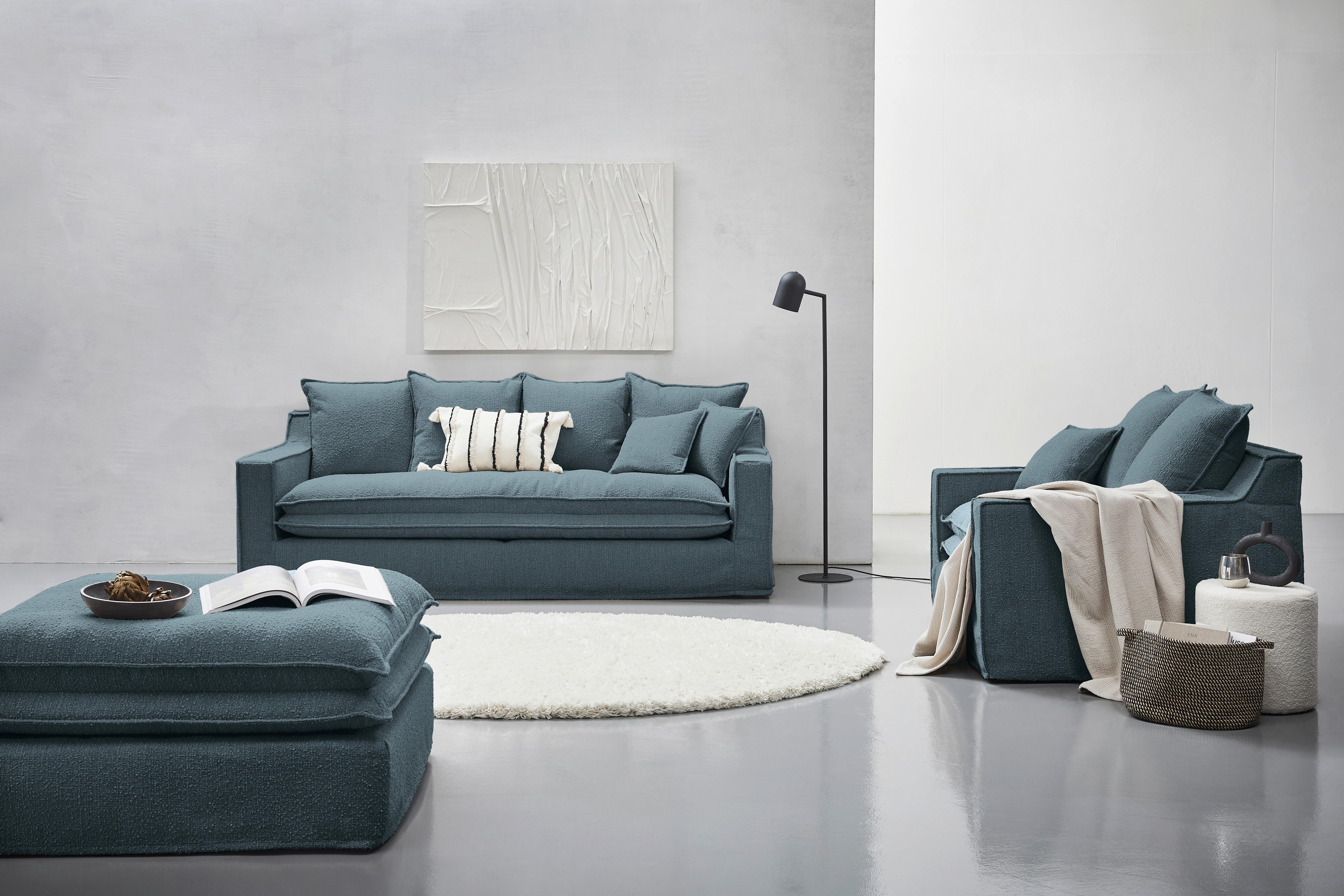 Sessel Aurora - Blau/Schwarz, Trend, Textil (129/92/105cm) - Livetastic