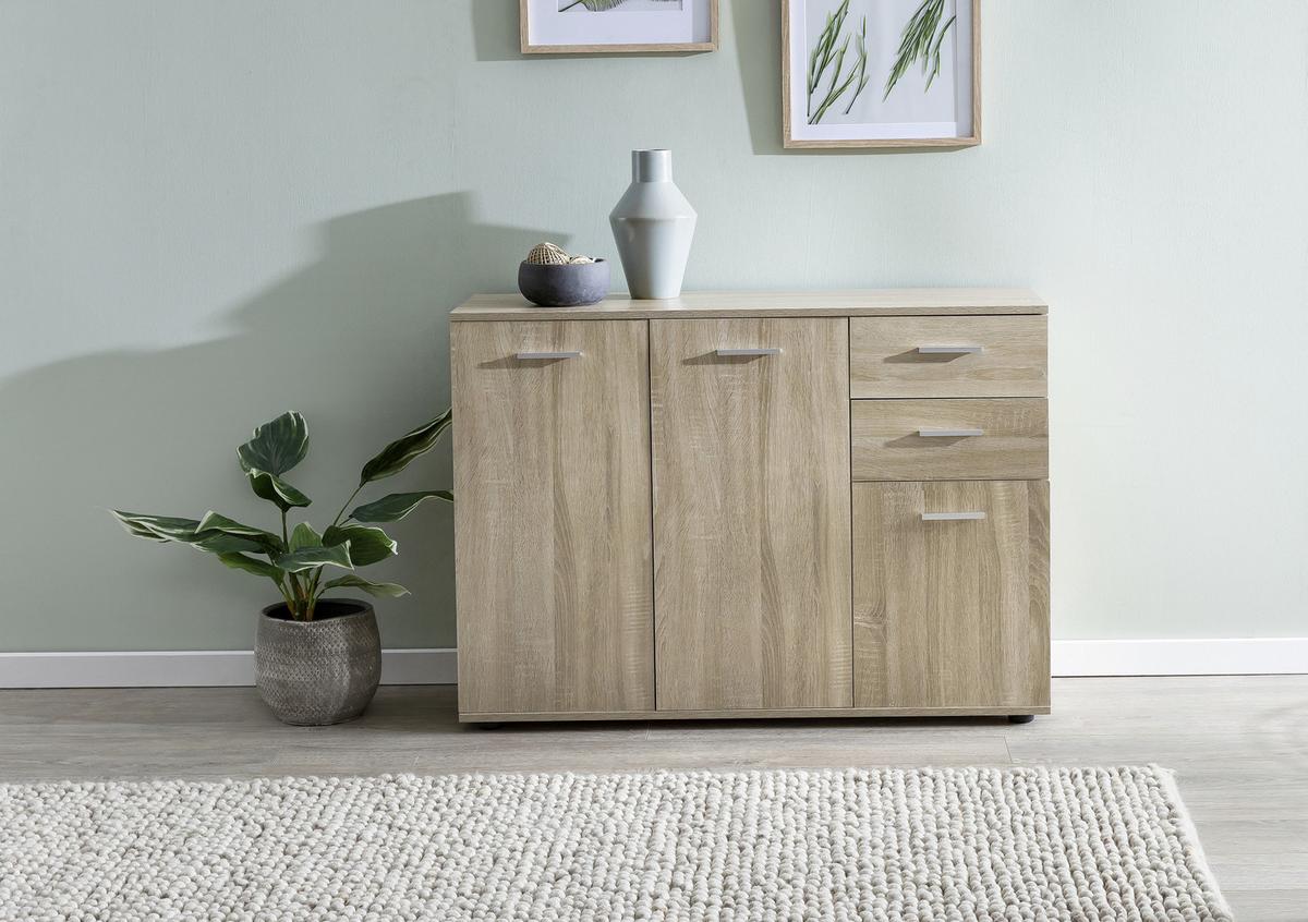 Komoda sonoma dub - barvy dubu/černá, Konvenční, kov/kompozitní dřevo (107/79/35cm) - MID.YOU