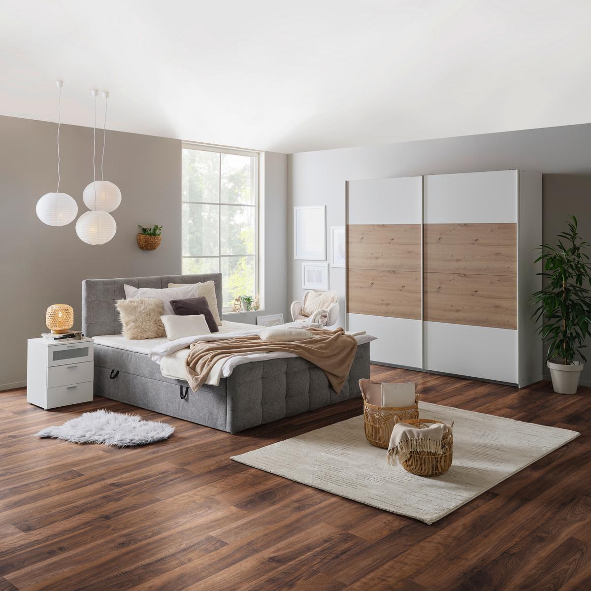 Polsterbett Mit Matratze 180x200 Memphis Grau - Schwarz/Grau, KONVENTIONELL, Holzwerkstoff/Textil (180/200cm)