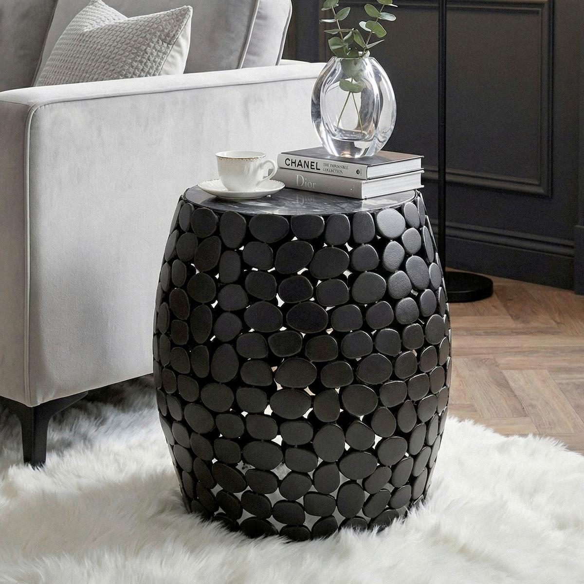 Beistelltisch Schwarz B: 40 Cm - Schwarz, Design, Stein/Metall (40/46/40cm) - Livetastic