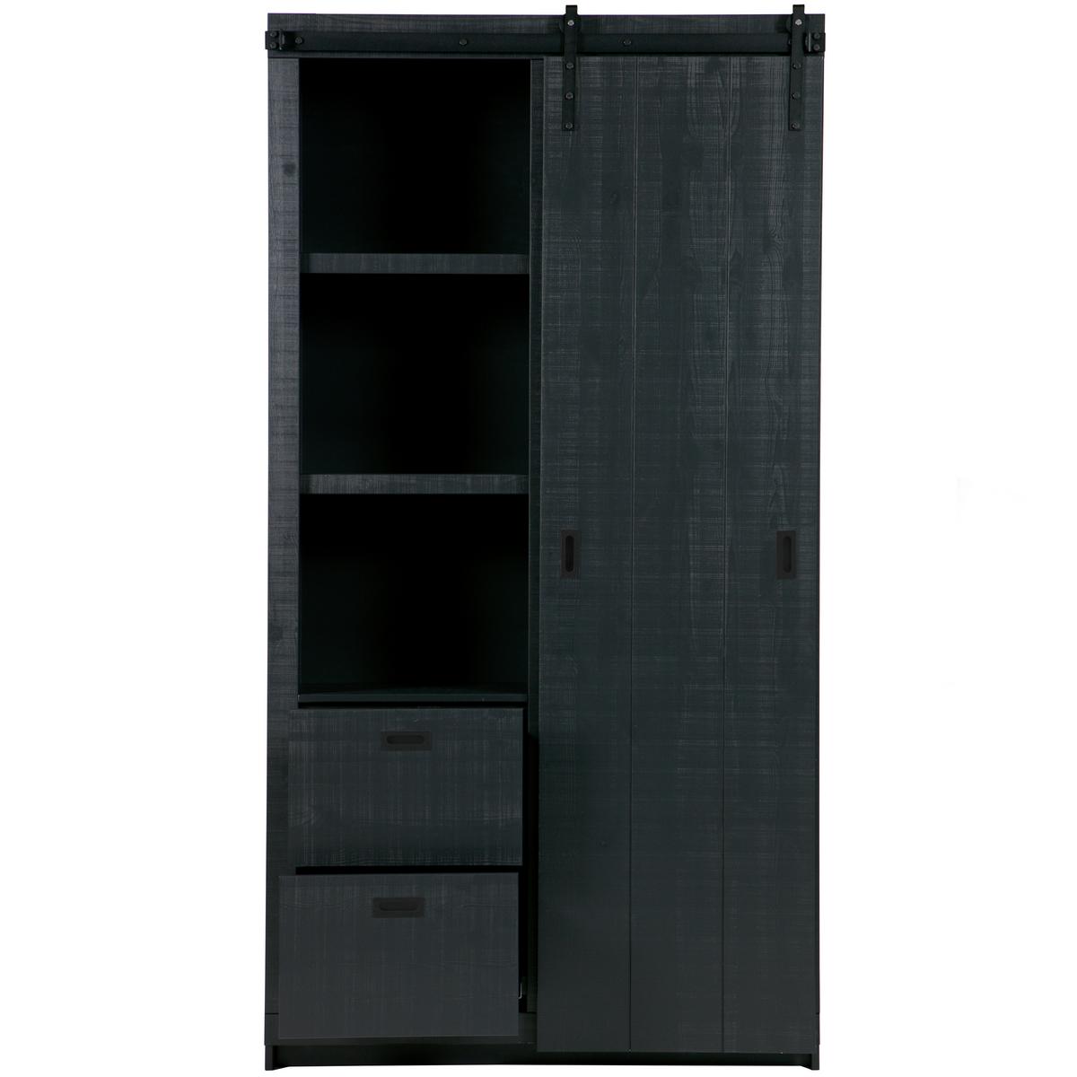 Mehrzweckschrank Slide Barn Schwarz B: 122 cm - Schwarz, Design, Holz (122/230/37cm) - Livetastic