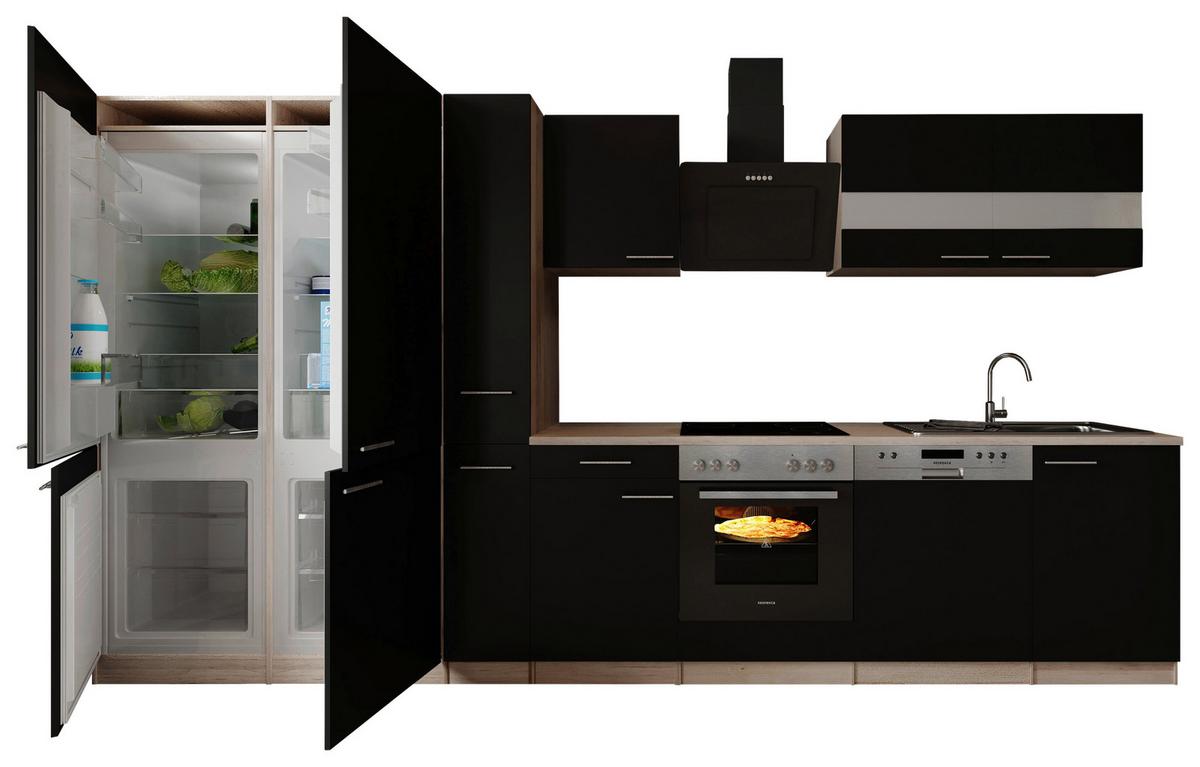 KÜCHENBLOCK Merle, Schwarz B: 370 cm - Eichefarben/Schwarz, Trend, Holzwerkstoff (370cm) - Respekta