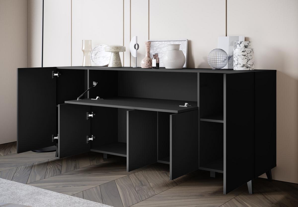 ŠIROKÁ KOMODA SIDEBOARD PHUKET 180 - čierna, Design, kompozitné drevo/plast (180/76/37,5cm) - P & B