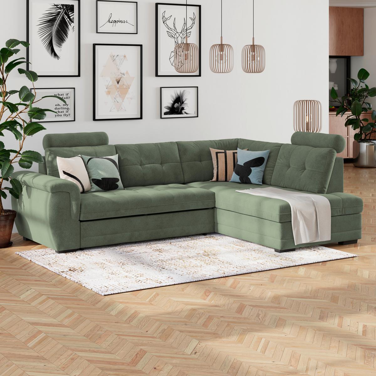 Ecksofa mit Schlaffunktion Falco new Grün 183x251 cm - Schwarz/Grün, KONVENTIONELL, Textil (183/251cm) - Ondega
