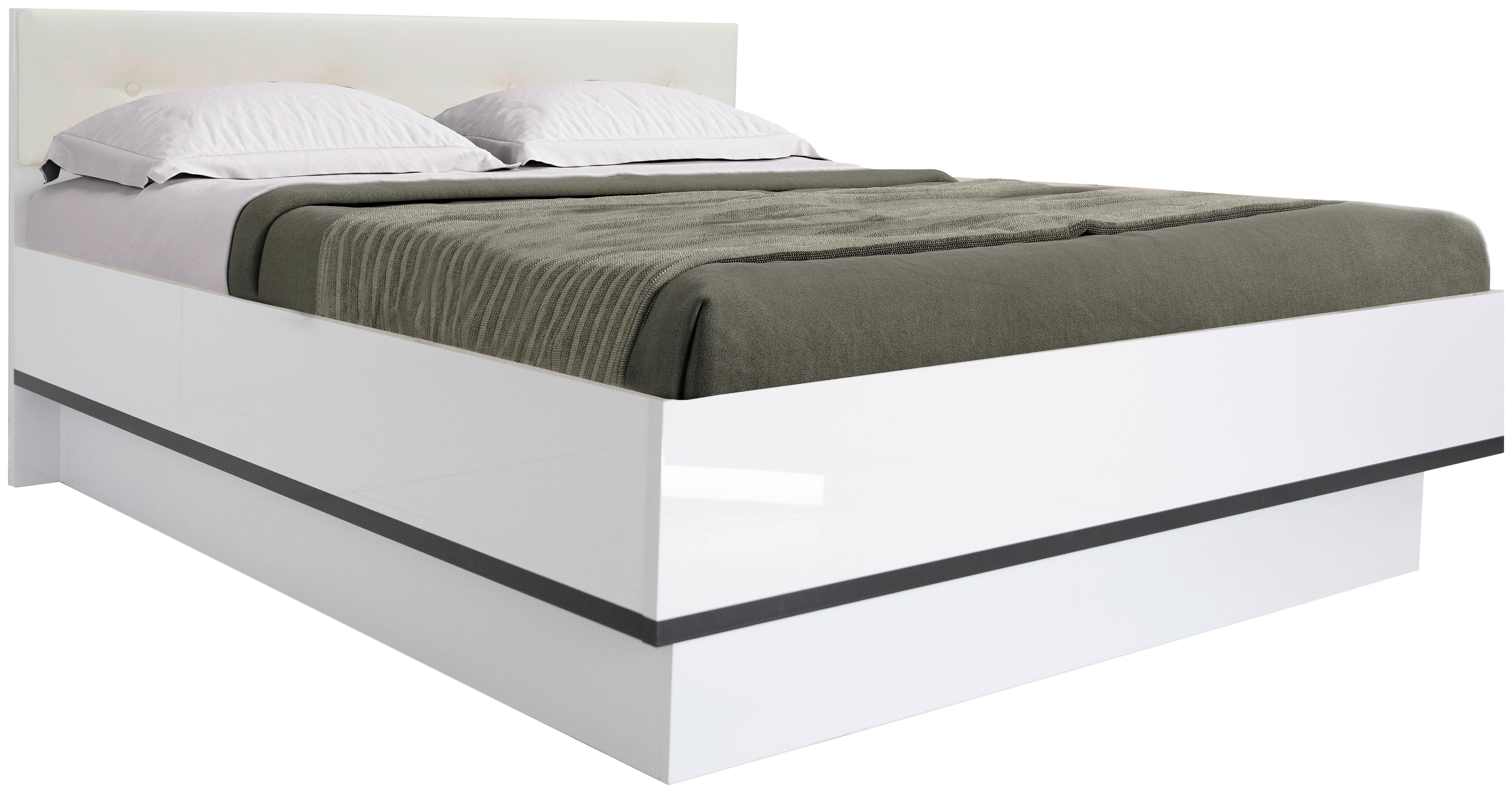 Futonbett 160x200 cm Lucca Weiß Hochglanz/Grau - Weiß/Grau, MODERN, Leder/Holzwerkstoff (160/200cm)