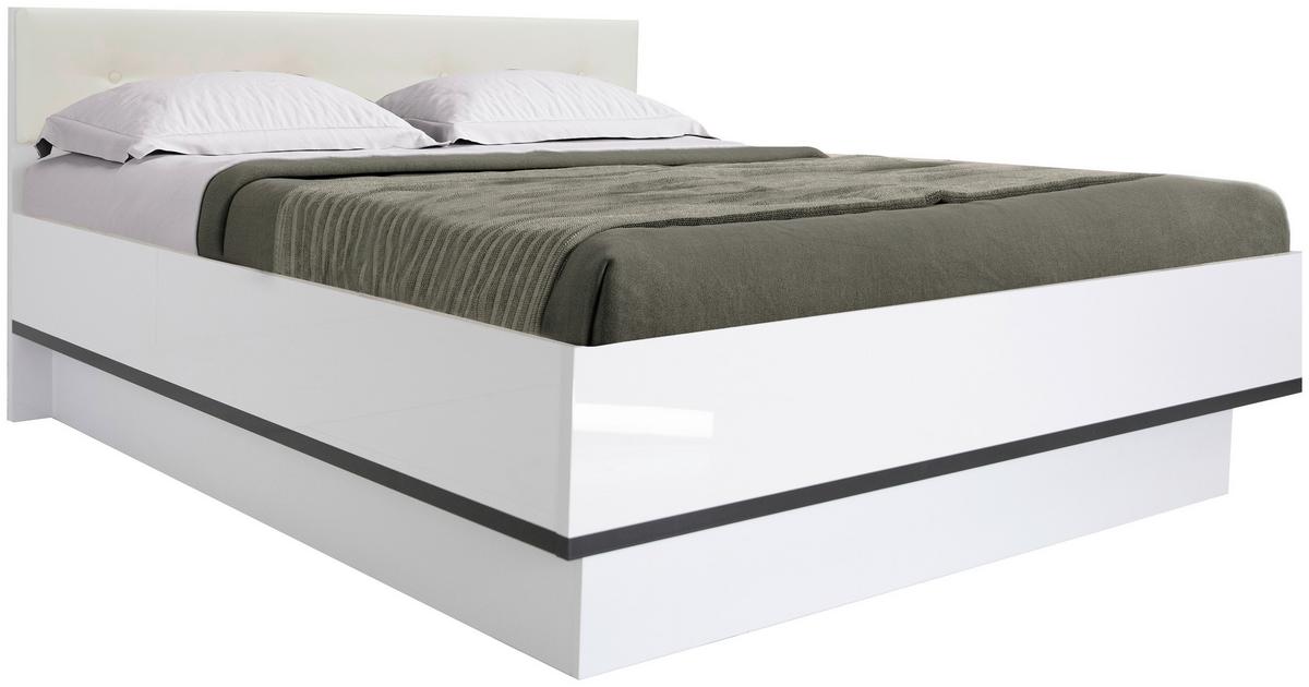 Futonbett 160x200 cm Lucca Weiß Hochglanz/Grau - Weiß/Grau, MODERN, Leder/Holzwerkstoff (160/200cm)