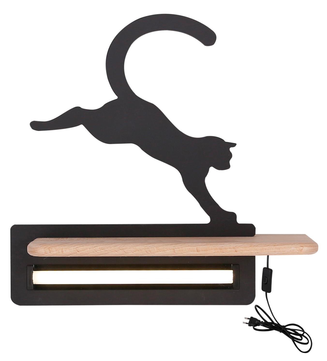 Kinderwandleuchte 21-84439 Cat - Schwarz, Basics, Holz/Holzwerkstoff (27/12/29cm)