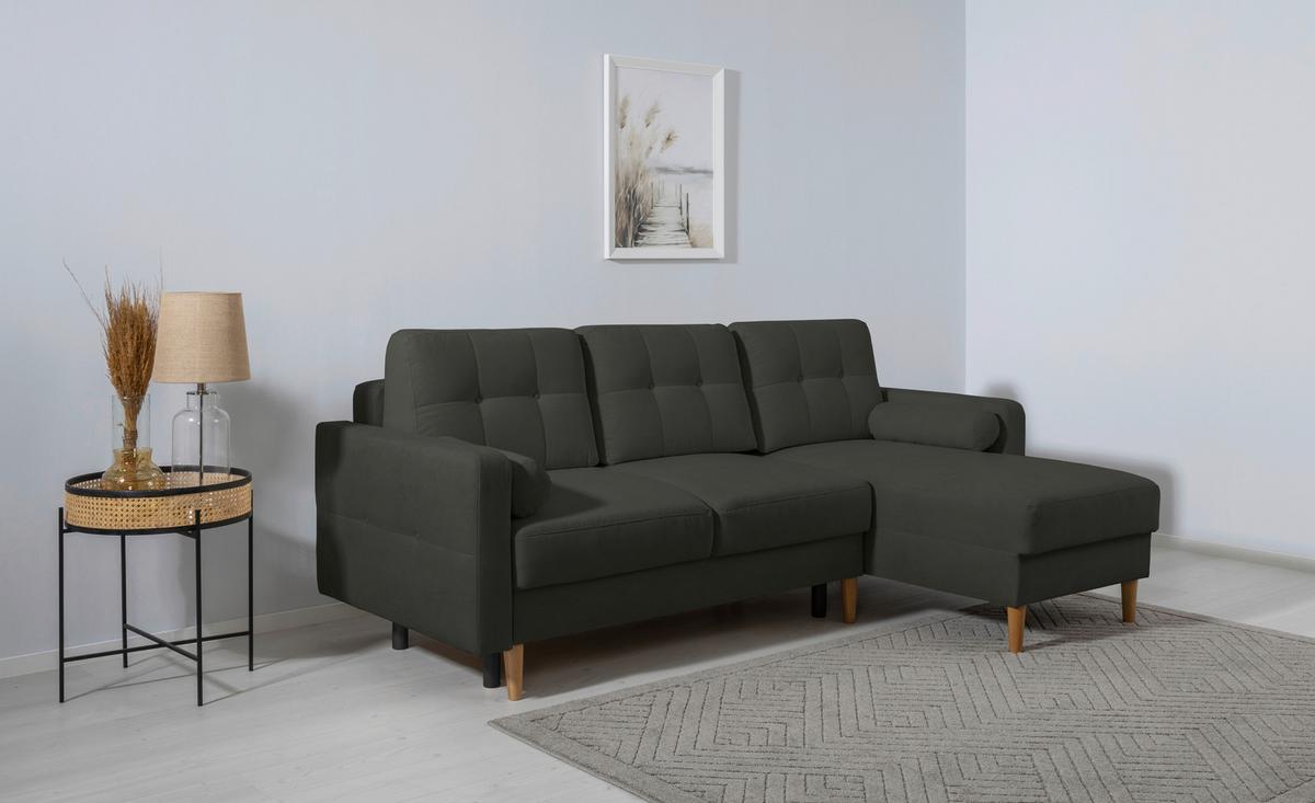 Ecksofa Noret, Schwarz S: 223x157 Cm - Buchefarben/Schwarz, Design, Textil (223/157cm) - MID.YOU