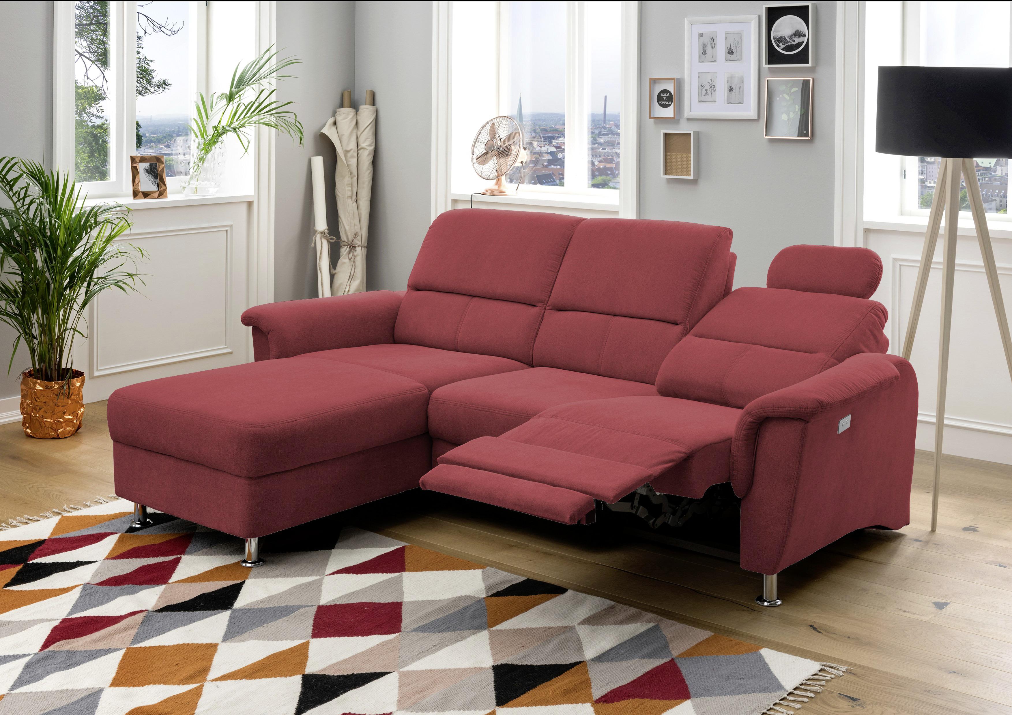 Ecksofa mit Relaxfunktion + USB Anschluss Parole, Mikrof. - Chromfarben/Rot, MODERN, Textil (165/231cm) - Livetastic