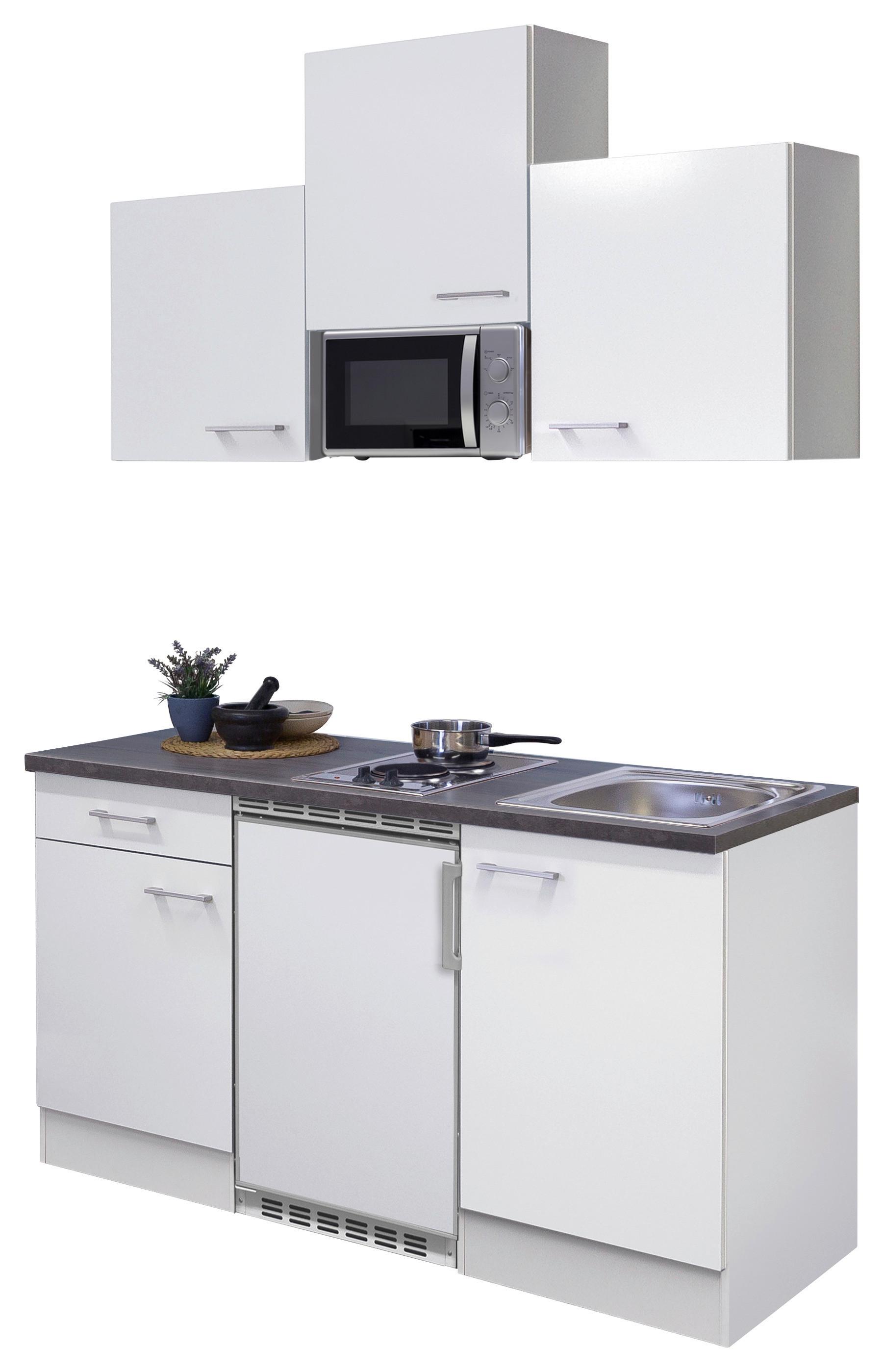 Minikuchyňa LUCCA vrátane spotrebičov a drezu - sivohnedá/biela, Konventionell, kompozitné drevo/plast (150,5cm) - MID.YOU