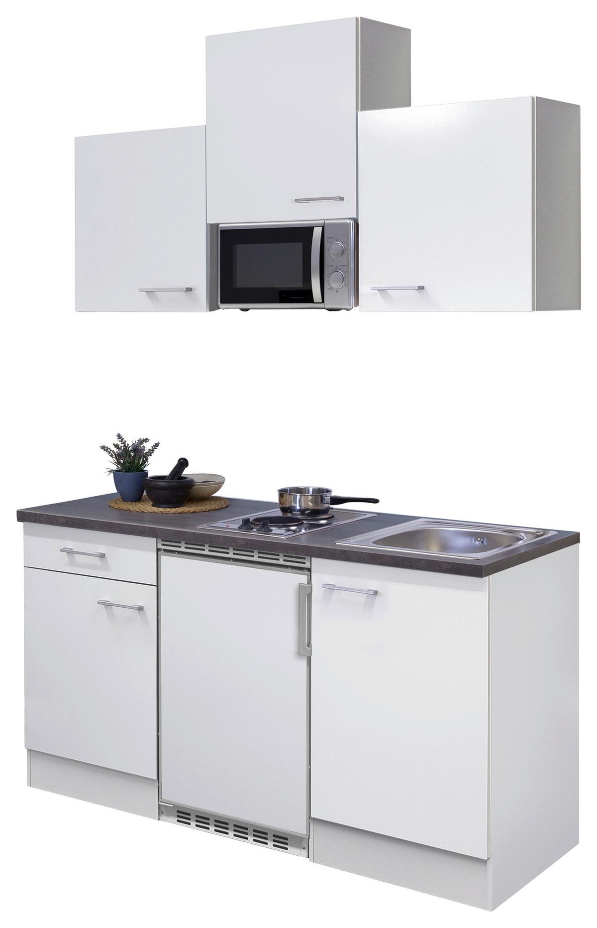 Küchenzeile Lucca Mit Geräten 150 Cm Weiß - Graubraun/Weiß, KONVENTIONELL, Holzwerkstoff (150,5cm) - FlexWell