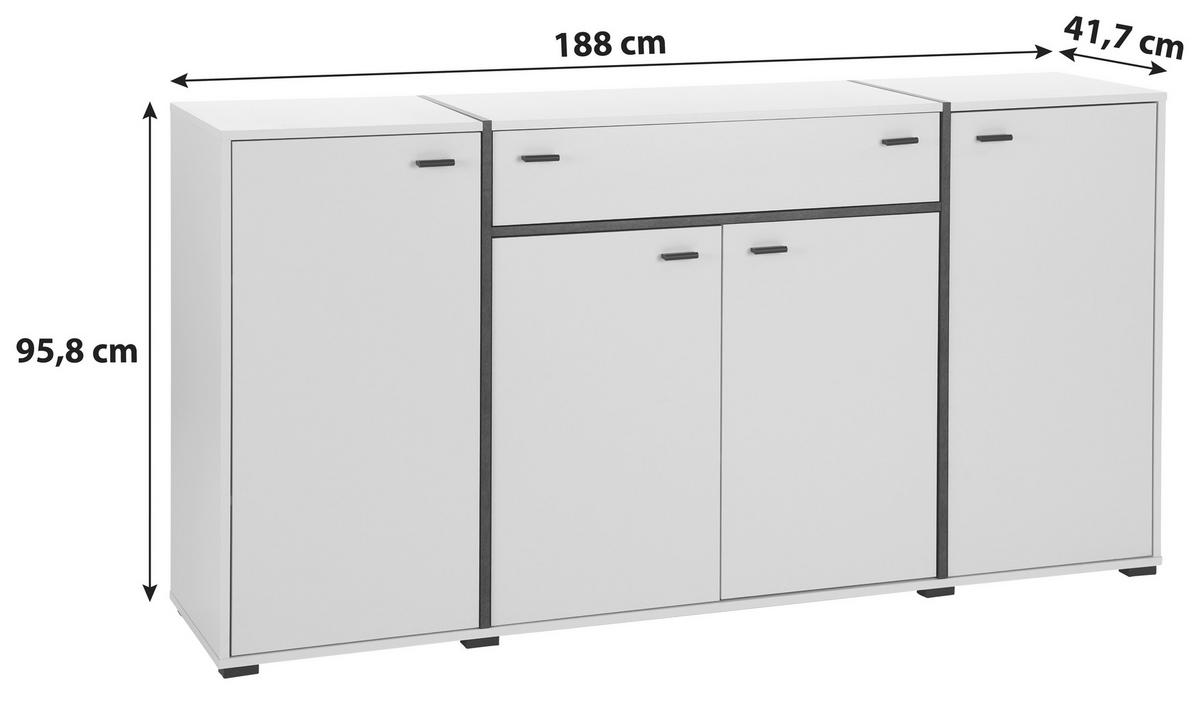 Kommode B: 187,5 Cm Miri, Weiß/betonoptik - MODERN, Holzwerkstoff (187,5/95,8/41,7cm)
