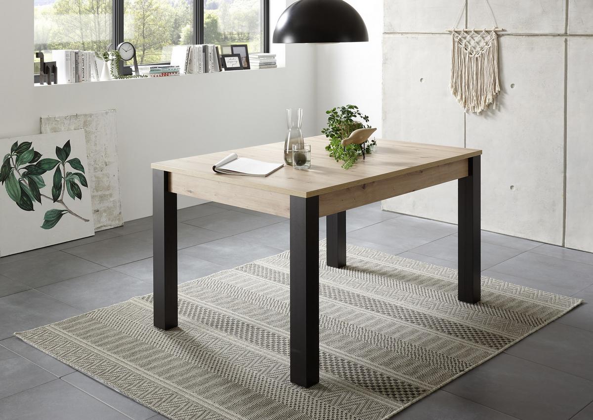 Esstisch Ausziehbar Lucas 140x90 Cm Eiche Dekor/schwarz - Eichefarben/Schwarz, Basics, Holzwerkstoff (140-210/76/90cm)